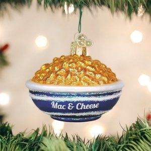 Old World Christmas Bowl of Mac and Cheese Holiday Ornament Glass Set of 2